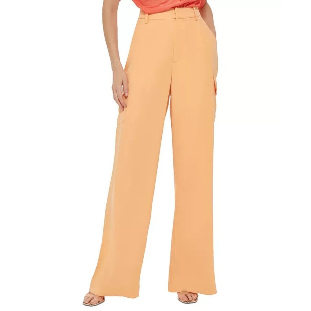 DKNY Women's High-Rise Wide-Leg Pants Size 0 Cantaloupe Orange Dress Work